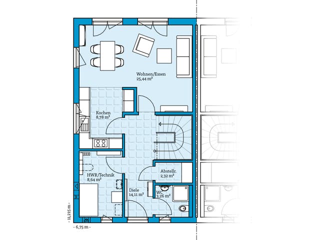 Fertighaus Doppelhaus 176 von Hanse Haus Schlüsselfertig ab 455288€, Satteldach-Klassiker Grundriss 1