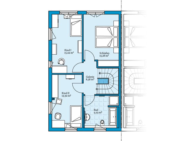 Fertighaus Doppelhaus 176 von Hanse Haus Schlüsselfertig ab 455288€, Satteldach-Klassiker Grundriss 2