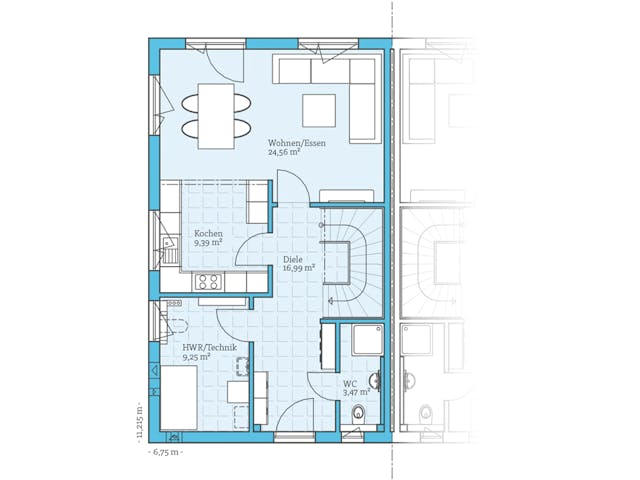 Fertighaus Doppelhaus 35-124 von Hanse Haus, Satteldach-Klassiker Grundriss 1