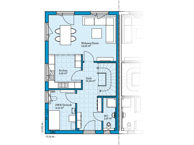 Fertighaus Doppelhaus 35-124 von Hanse Haus, Satteldach-Klassiker Grundriss 1