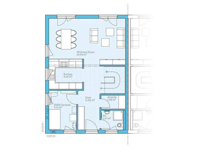 Fertighaus Doppelhaus 35-130 von Hanse Haus Schlüsselfertig ab 352364€, Satteldach-Klassiker Grundriss 1