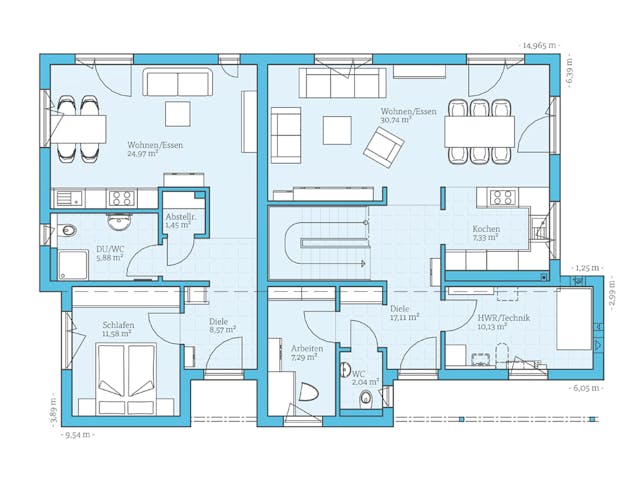 Fertighaus Duo 211 von Hanse Haus Schlüsselfertig ab 679669€, Satteldach-Klassiker Grundriss 1