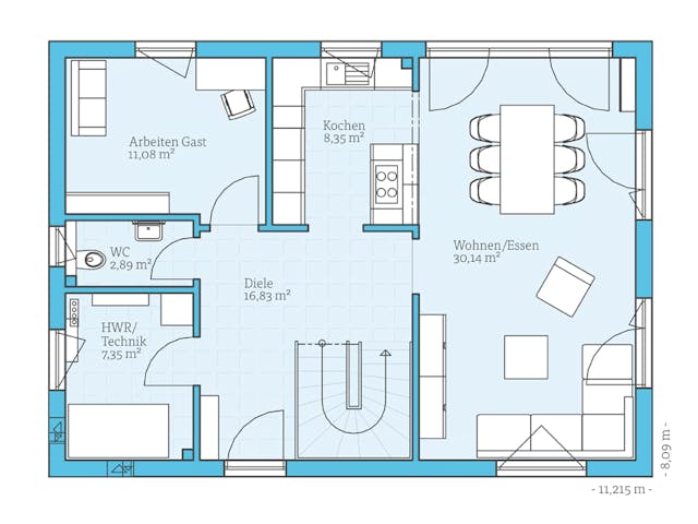 Fertighaus Variant 25-150 von Hanse Haus Schlüsselfertig ab 429005€, Satteldach-Klassiker Grundriss 1