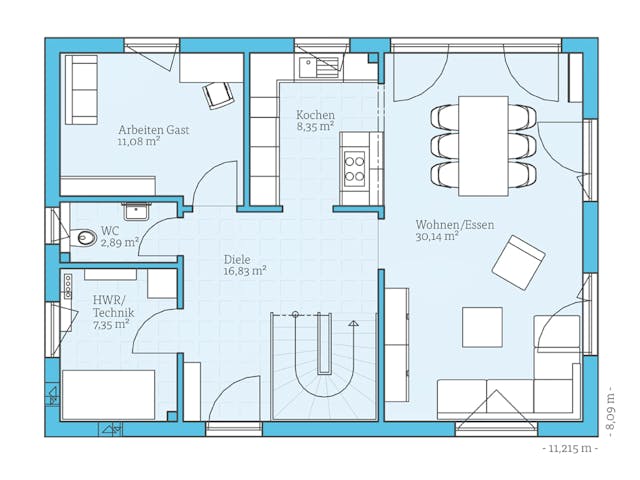 Fertighaus Variant 25-150 von Hanse Haus Schlüsselfertig ab 414767€, Satteldach-Klassiker Grundriss 1