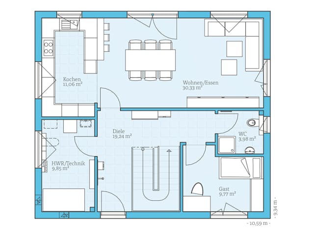 Fertighaus Variant 25-166 von Hanse Haus Schlüsselfertig ab 423320€, Satteldach-Klassiker Grundriss 1