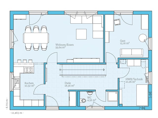 Fertighaus Variant 25-183 von Hanse Haus Schlüsselfertig ab 453022€, Satteldach-Klassiker Grundriss 1
