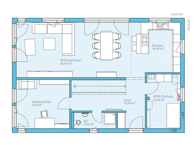 Fertighaus Variant 25-192 von Hanse Haus Schlüsselfertig ab 482333€, Satteldach-Klassiker Grundriss 1