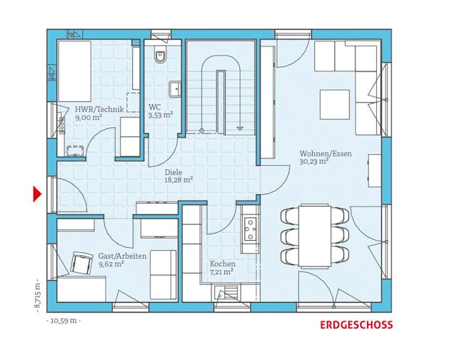 Fertighaus Variant 35-152 von Hanse Haus Schlüsselfertig ab 411084€, Satteldach-Klassiker Grundriss 1