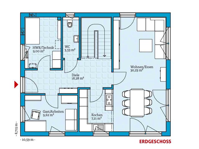 Fertighaus Variant 35-152 von Hanse Haus Schlüsselfertig ab 397471€, Satteldach-Klassiker Grundriss 1