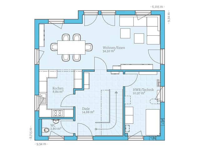 Fertighaus Variant 35-137 von Hanse Haus Schlüsselfertig ab 387209€, Satteldach-Klassiker Grundriss 1