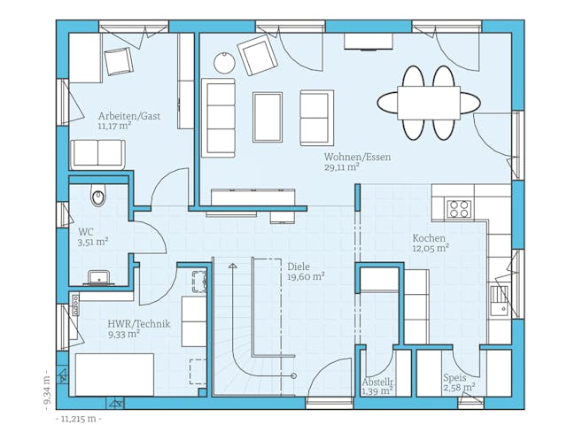 Fertighaus Variant 35-172 von Hanse Haus Schlüsselfertig ab 431835€, Satteldach-Klassiker Grundriss 1