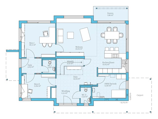 Fertighaus Variant 35-235 von Hanse Haus Schlüsselfertig ab 565595€, Satteldach-Klassiker Grundriss 1