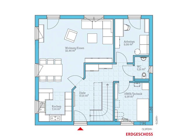 Fertighaus Variant 45-145 von Hanse Haus Schlüsselfertig ab 403966€, Satteldach-Klassiker Grundriss 1