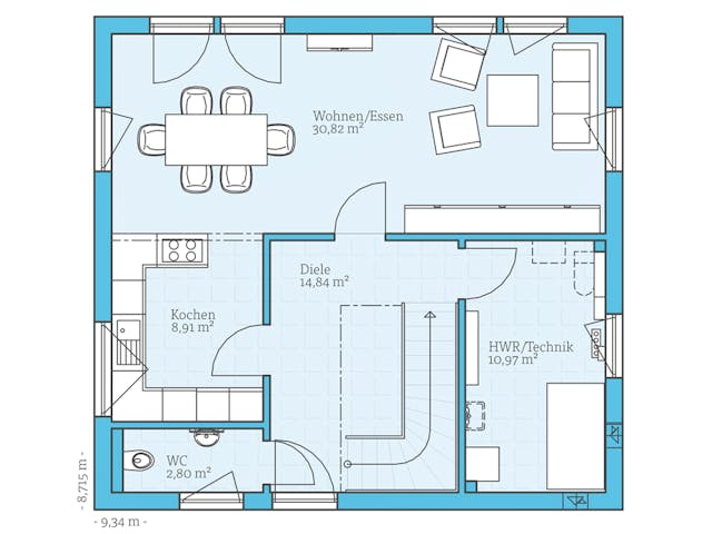 Fertighaus Villa 134 von Hanse Haus, Stadtvilla Grundriss 1