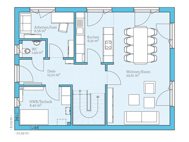 Fertighaus Villa 142 von Hanse Haus Schlüsselfertig ab 414166€, Stadtvilla Grundriss 1