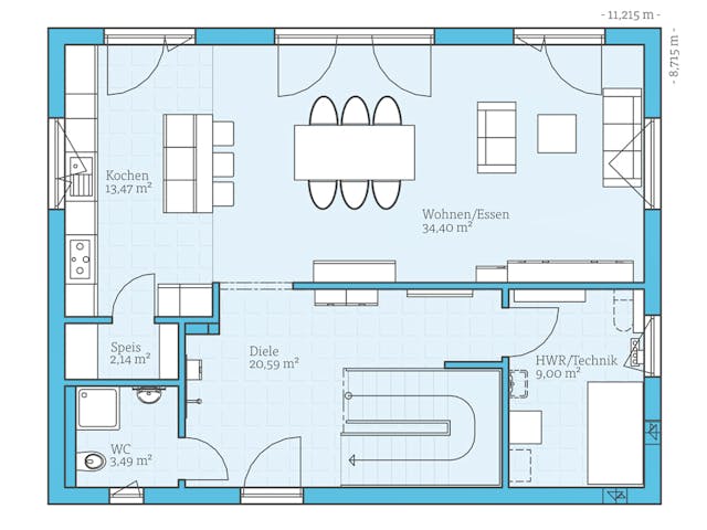 Fertighaus Villa 165 von Hanse Haus Schlüsselfertig ab 451806€, Stadtvilla Grundriss 1