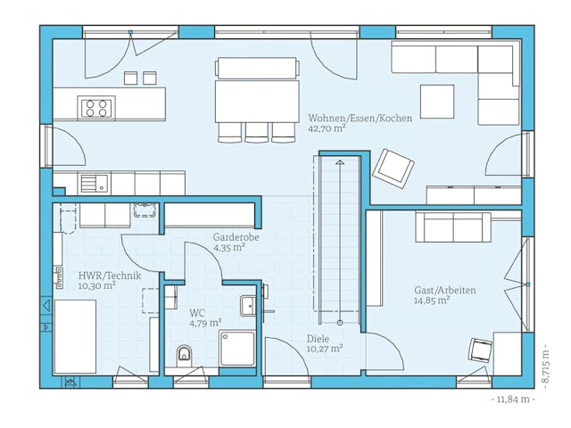 Fertighaus Villa 174 von Hanse Haus Schlüsselfertig ab 461978€, Stadtvilla Grundriss 1