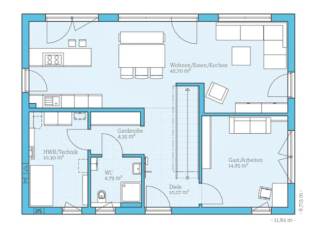 Fertighaus Villa 174 von Hanse Haus Schlüsselfertig ab 461978€, Stadtvilla Grundriss 1