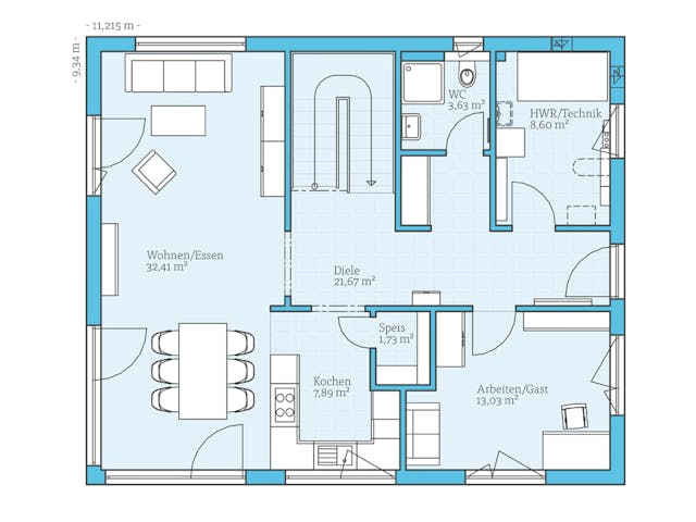 Fertighaus Villa 177 von Hanse Haus Schlüsselfertig ab 479801€, Stadtvilla Grundriss 1