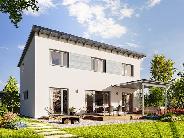 Fertighaus Vita 138 von Hanse Haus Schlüsselfertig ab 396122€, Pultdachhaus Außenansicht 1