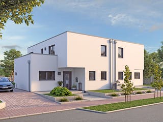 Massivhaus DHH Bauhaus 130 von hebelHAUS, Cubushaus Außenansicht 1