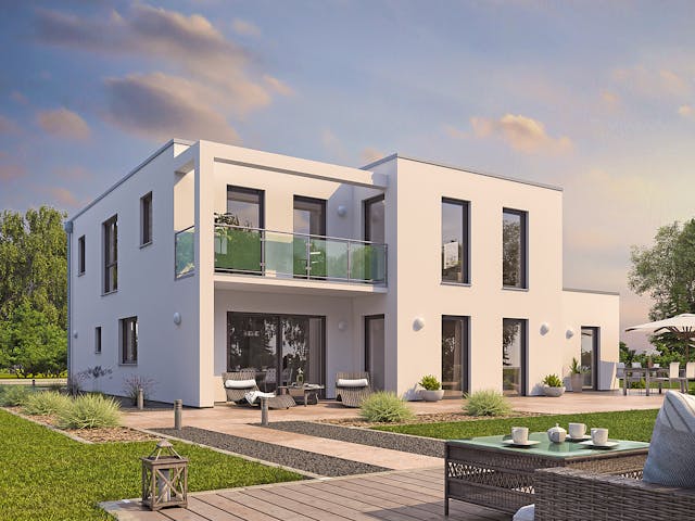 Massivhaus EFH PLUS Bauhaus 178 von hebelHAUS, Cubushaus Außenansicht 1