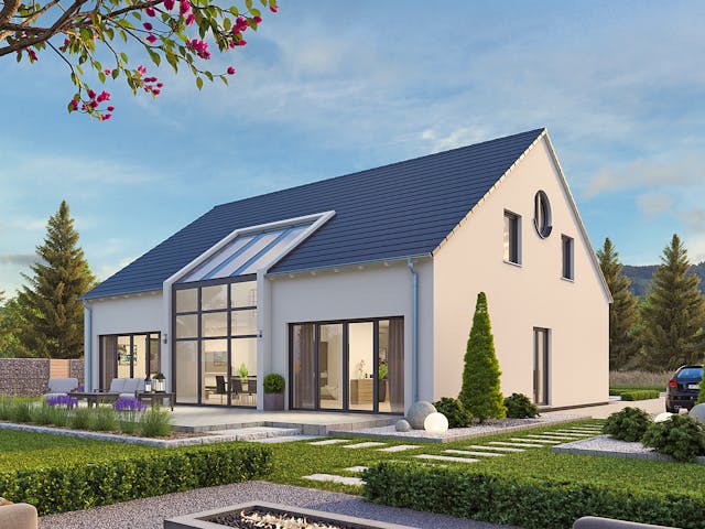 Massivhaus EFH PLUS Klassik 203 von hebelHAUS, Satteldach-Klassiker Außenansicht 1