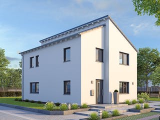 Massivhaus EFH Stadtvilla 141 von hebelHAUS, Pultdachhaus Außenansicht 1