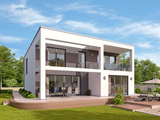 Massivhaus EFH Bauhaus 193 von hebelHAUS, Cubushaus Außenansicht 2