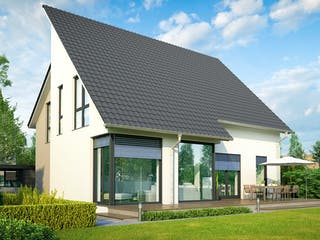 Massivhaus Brüssel von HELMA MASSIVHAUS Schlüsselfertig ab 422700€, Pultdachhaus Außenansicht 1 Massivhaus Brüssel von HELMA MASSIVHAUS Schlüsselfertig ab 422700€, Pultdachhaus Außenansicht 1