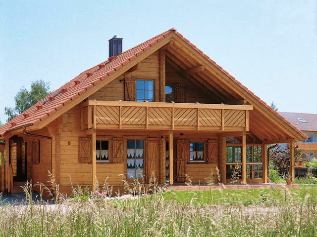 Blockhaus B162 Sutter von Frammelsberger Holzbau, Blockhaus Außenansicht 1