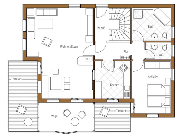 Blockhaus B162 Sutter von Frammelsberger Holzbau, Blockhaus Grundriss 1