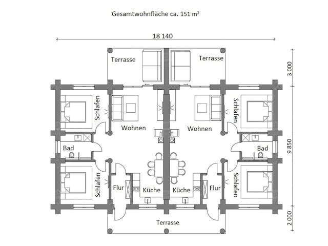 Blockhaus Blockhaus Bodensee von Holzbau Rustikal - Blockhäuser Bausatzhaus ab 182558€, Satteldach-Klassiker Grundriss 1