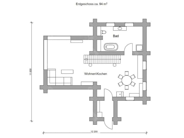 Blockhaus Blockhaus Schöneberg von Holzbau Rustikal - Blockhäuser Bausatzhaus ab 254975€, Blockhaus Grundriss 1