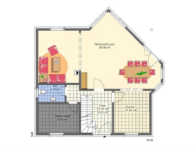 Massivhaus Susi III von HSE - Massivhaus Schlüsselfertig ab 277940€, Satteldach-Klassiker Grundriss 1
