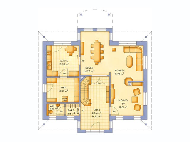 Massivhaus VarioToscana 185 von HSE - Massivhaus Schlüsselfertig ab 404540€, Stadtvilla Grundriss 1