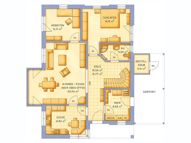 Massivhaus VarioVision 155 von HSE - Massivhaus Schlüsselfertig ab 355170€, Pultdachhaus Grundriss 1