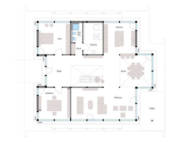 Fertighaus HUF Haus ART 6 Beispiel 7 von HUF HAUS, Fachwerk Grundriss 1