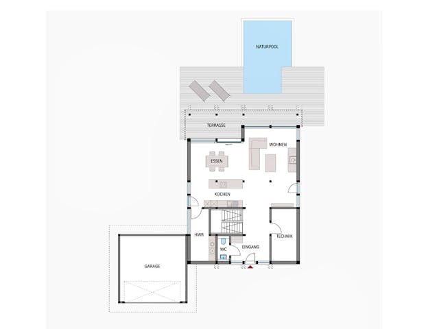Fertighaus HUF Haus mit Flachdach - Beispiel 1 von HUF HAUS, Fachwerk Grundriss 1