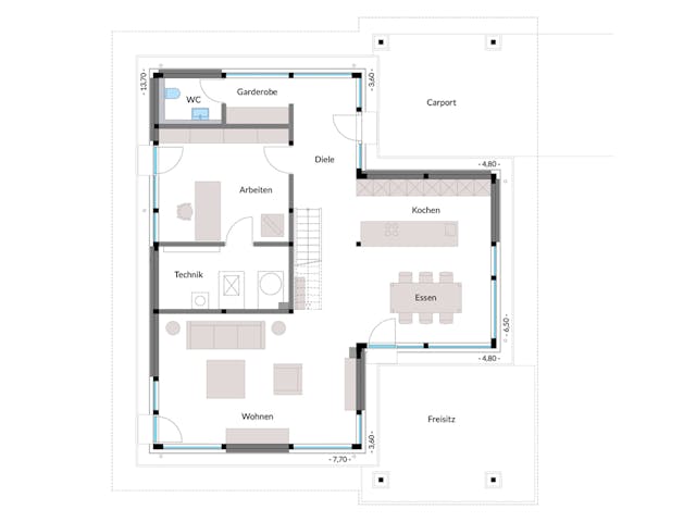 Fertighaus HUF Haus MODUM 10 Beispiel 6 von HUF HAUS, Fachwerk Grundriss 1