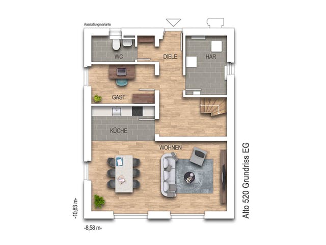 Massivhaus Alto 520 von Heinz von Heiden Zentrale Schlüsselfertig ab 307688€, Satteldach-Klassiker Grundriss 1