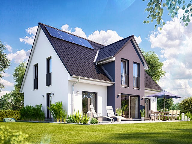 Massivhaus Alto 610 von Heinz von Heiden Zentrale Schlüsselfertig ab 309538€, Satteldach-Klassiker Außenansicht 1