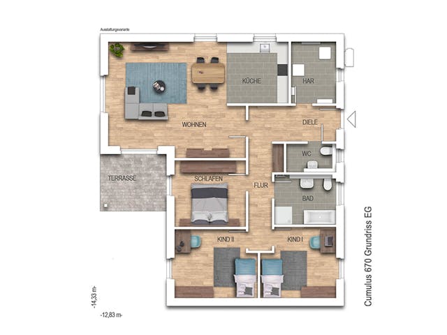 Massivhaus Cumulus 670 von Heinz von Heiden Zentrale Schlüsselfertig ab 286901€, Bungalow Grundriss 1