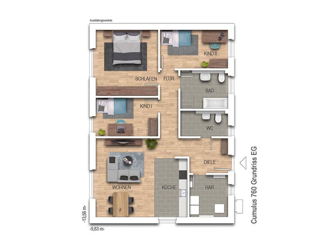 Massivhaus Cumulus 760 von Heinz von Heiden Zentrale Schlüsselfertig ab 253117€, Bungalow Grundriss 1