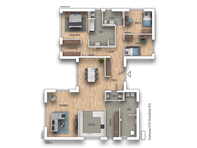 Massivhaus Cumulus H10 von Heinz von Heiden Zentrale Schlüsselfertig ab 434422€, Bungalow Grundriss 1
