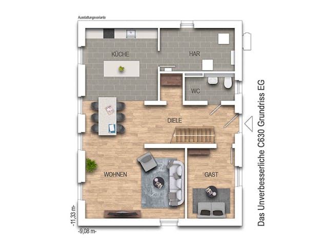Massivhaus Das Unverbesserliche C630 von Heinz von Heiden Zentrale Schlüsselfertig ab 262000€, Grundriss 1