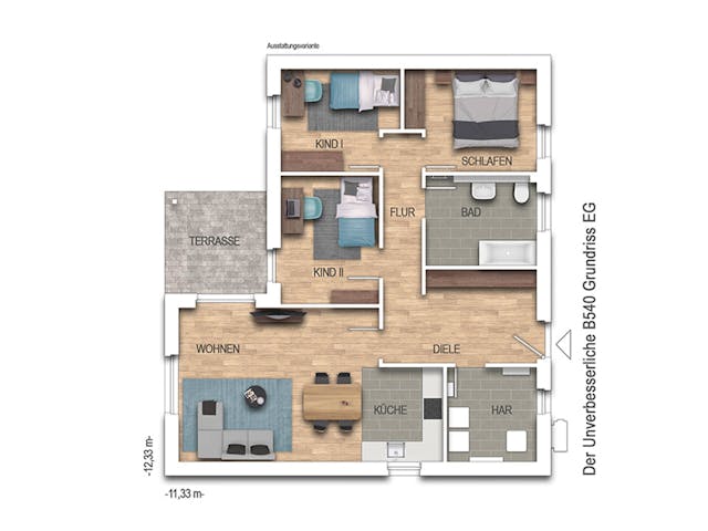 Massivhaus Der Unverbesserliche B540 von Heinz von Heiden Zentrale Schlüsselfertig ab 210056€, Bungalow Grundriss 1