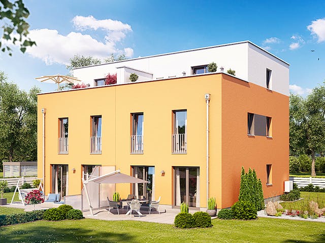 Massivhaus Doppelhaus F455 von Heinz von Heiden Schlüsselfertig ab 335081.4€, Cubushaus Außenansicht 1