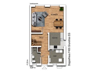 Massivhaus Doppelhaus F455 von Heinz von Heiden Zentrale Schlüsselfertig ab 349229.7€, Cubushaus Grundriss 1