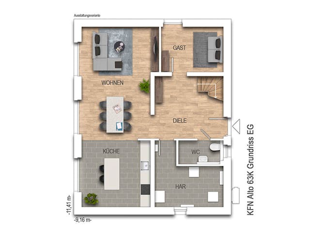 Massivhaus Alto 63K von Heinz von Heiden Zentrale Schlüsselfertig ab 358330€, Satteldach-Klassiker Grundriss 1